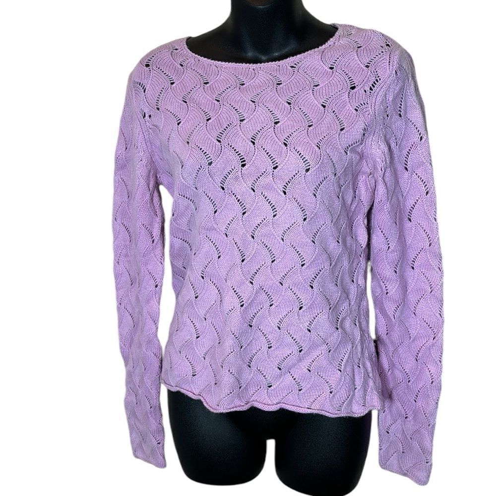 I.magnin vintage open wavy 3D knit 2 ply cashmere sweater‎ small pointelle